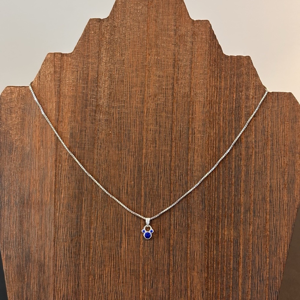 Disney Mickey Mouse‎ Faceted Emerald Pendant On 925 Silver Boxchain 15" Necklace